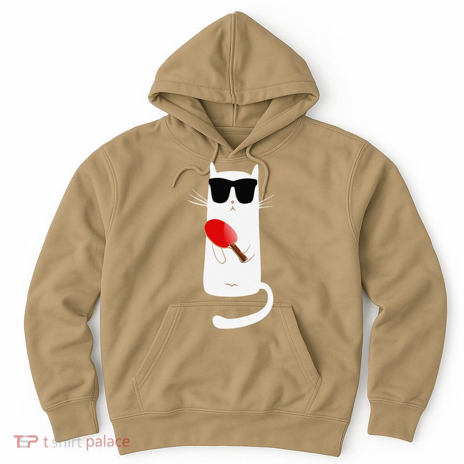 Funny Cat Wearing Sunglasses Playing Ping Pong Hoodie