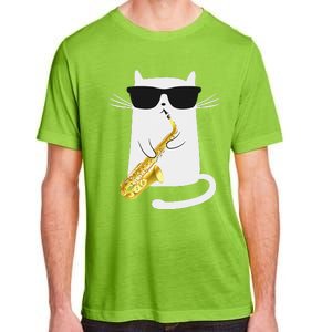 Funny Cat Wearing Sunglasses Playing Saxophone Gift Adult ChromaSoft Performance T-Shirt