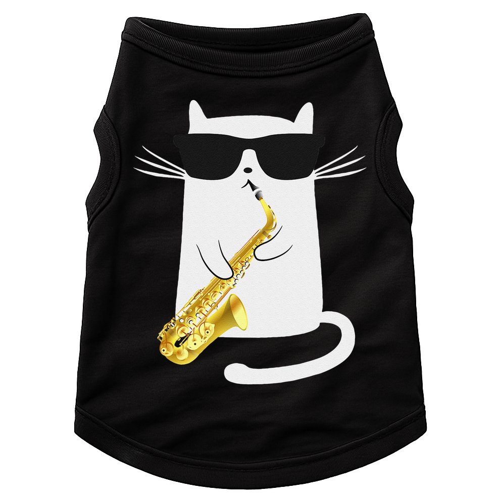 Funny Cat Wearing Sunglasses Playing Saxophone Gift Doggie Tank
