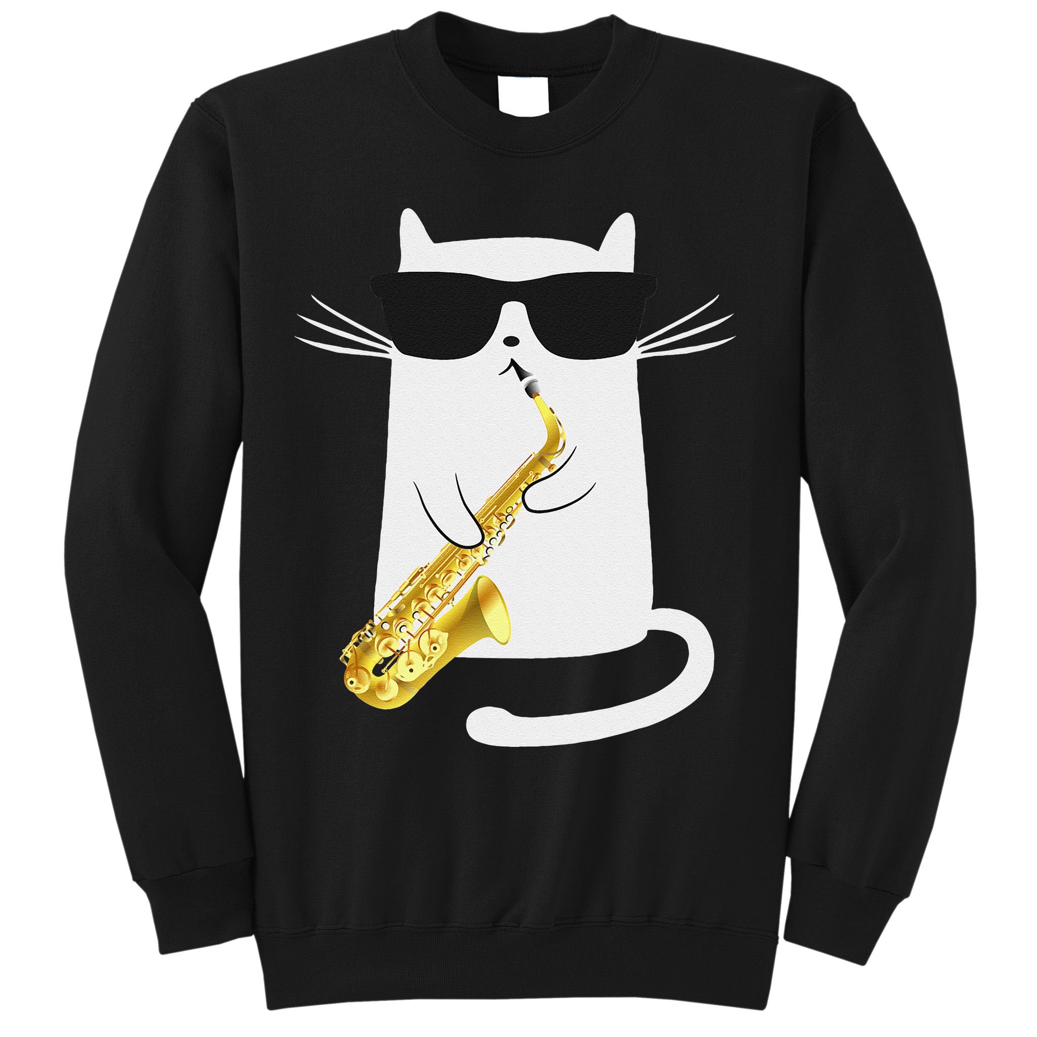 Funny Cat Wearing Sunglasses Playing Saxophone Gift Sweatshirt