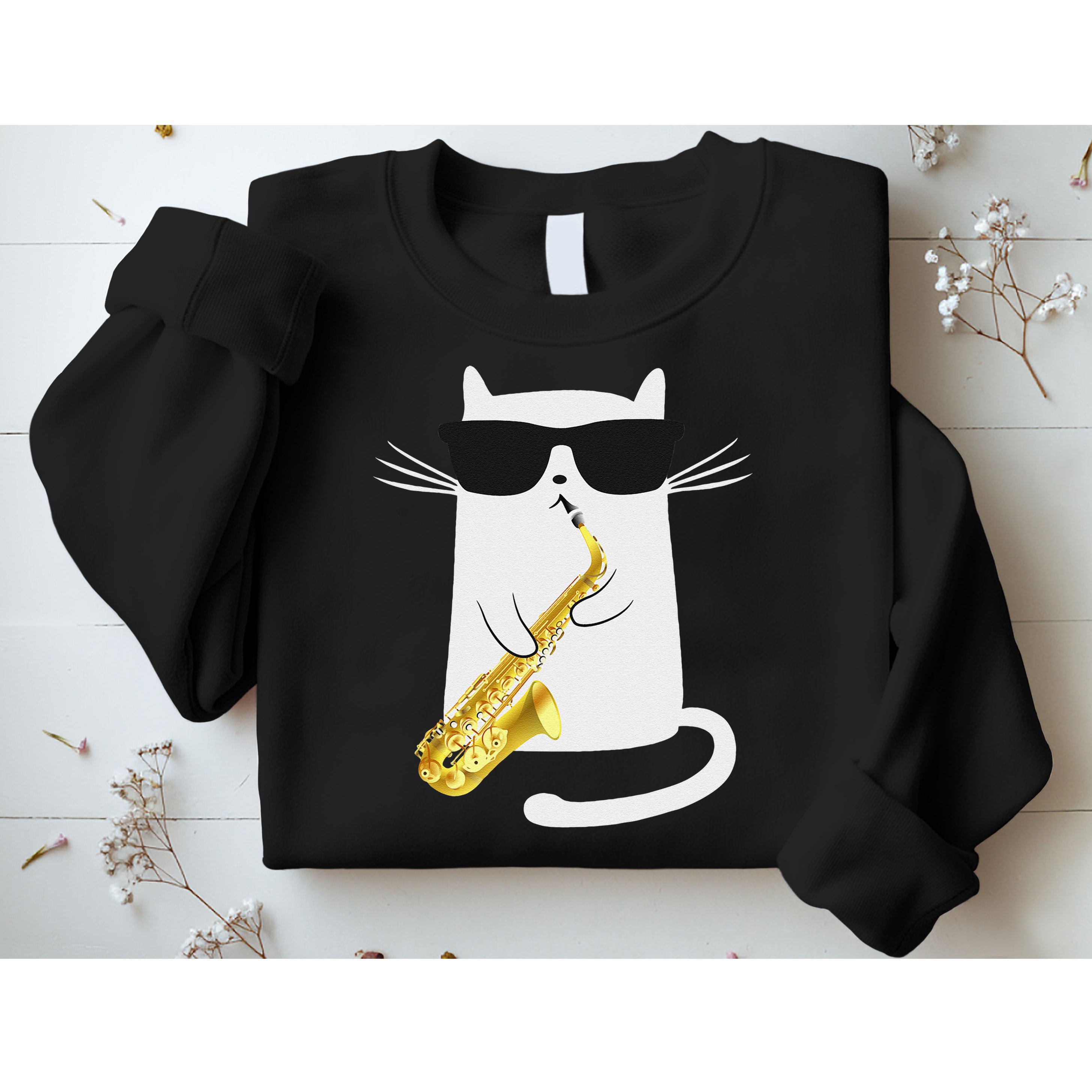 Funny Cat Wearing Sunglasses Playing Saxophone Gift Sweatshirt