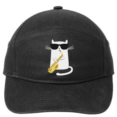 Funny Cat Wearing Sunglasses Playing Saxophone Gift 7-Panel Snapback Hat