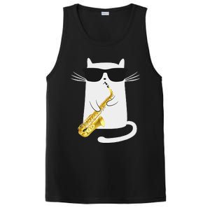 Funny Cat Wearing Sunglasses Playing Saxophone Gift PosiCharge Competitor Tank