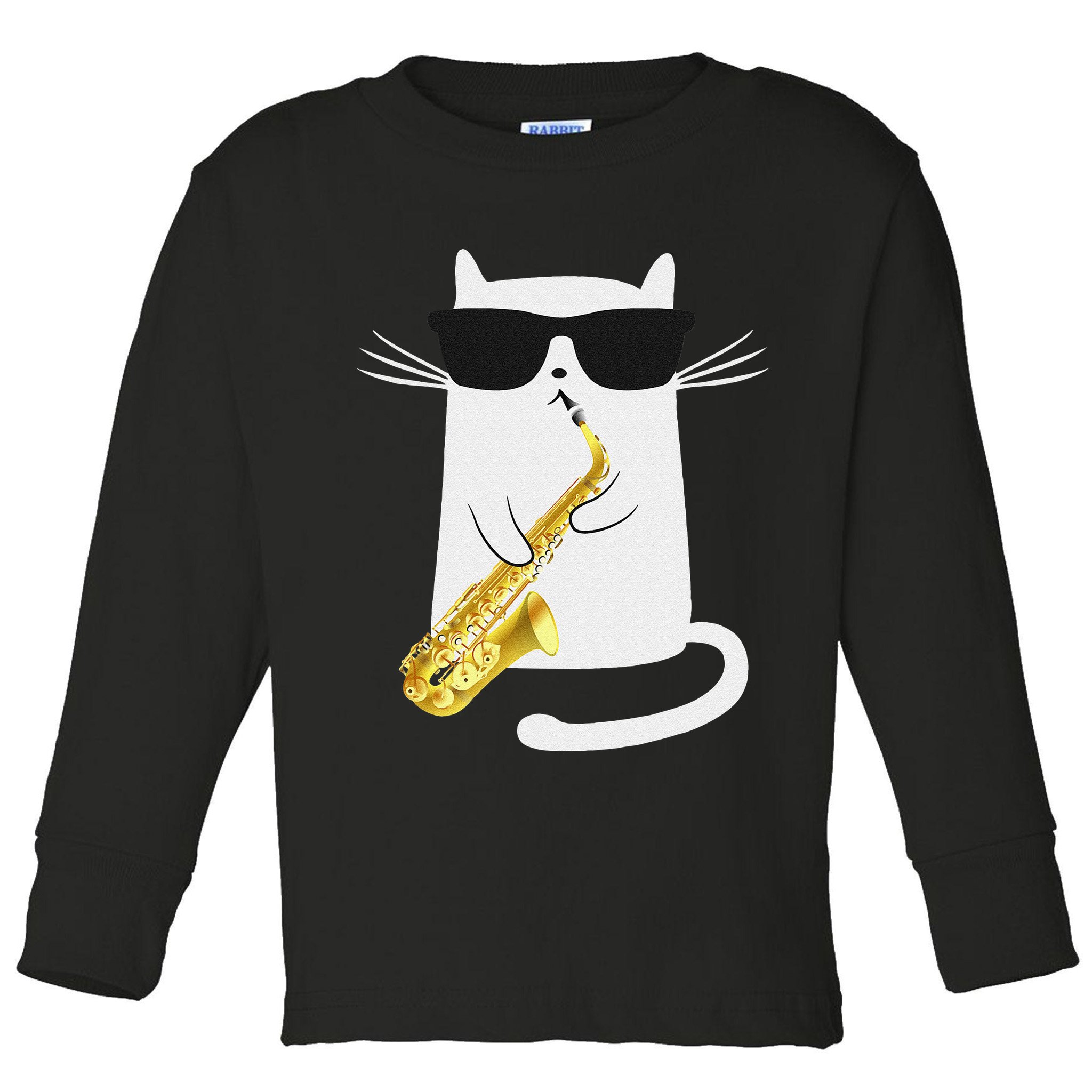 Funny Cat Wearing Sunglasses Playing Saxophone Gift Toddler Long Sleeve Shirt