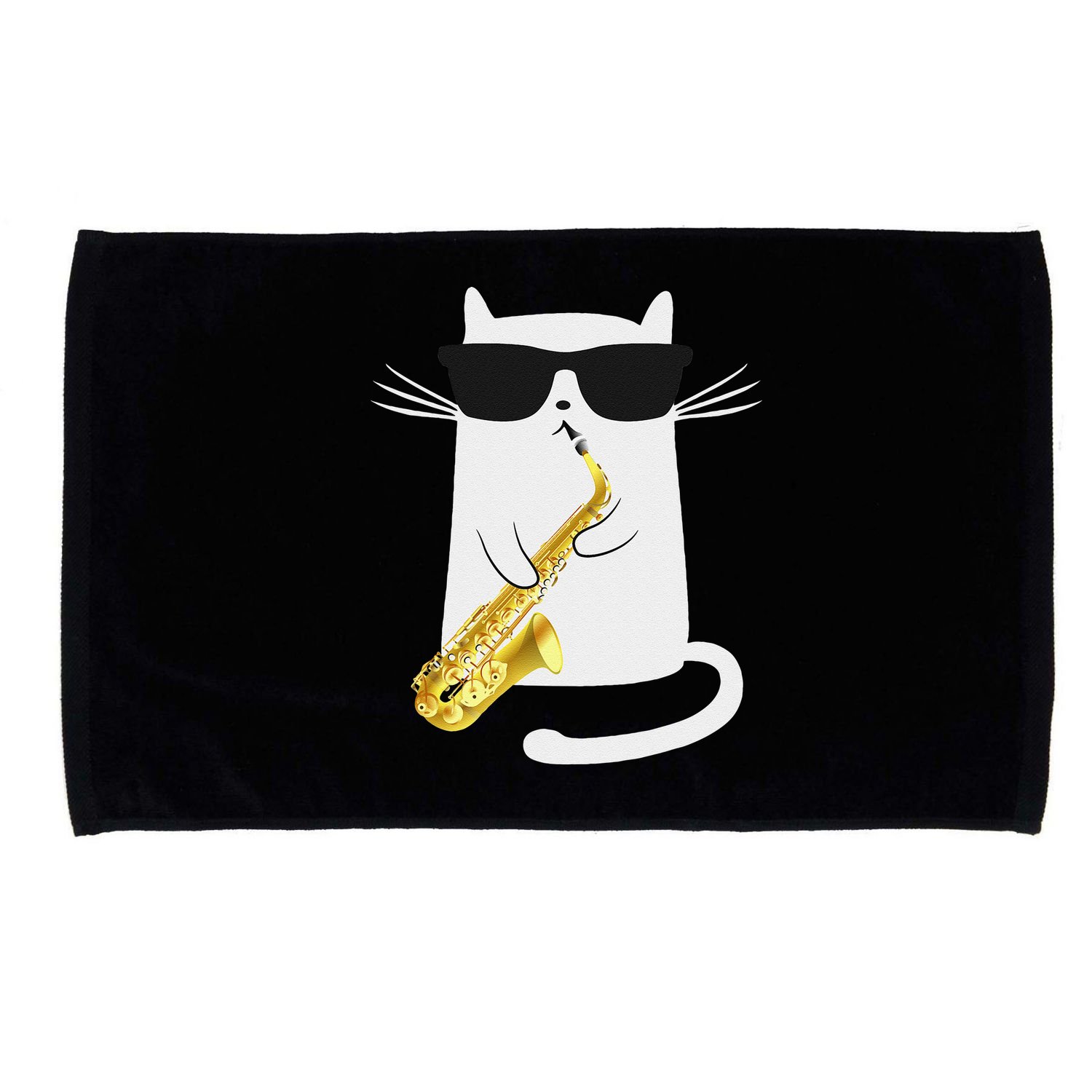 Funny Cat Wearing Sunglasses Playing Saxophone Gift Microfiber Hand Towel