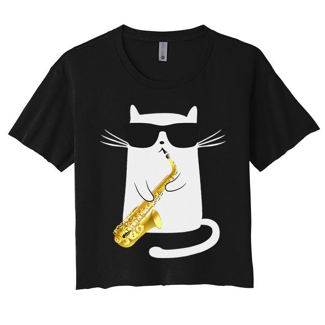 Funny Cat Wearing Sunglasses Playing Saxophone Gift Crop Top