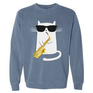 Funny Cat Wearing Sunglasses Playing Saxophone Gift Garment-Dyed Sweatshirt