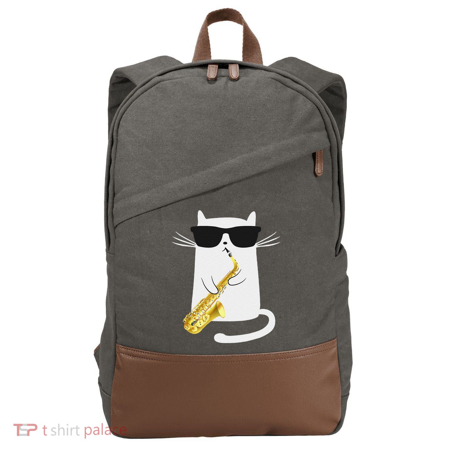 Funny Cat Wearing Sunglasses Playing Saxophone Gift Cotton Canvas Backpack