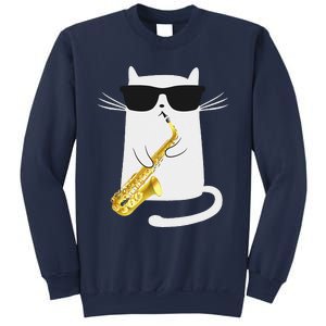 Funny Cat Wearing Sunglasses Playing Saxophone Gift Sweatshirt