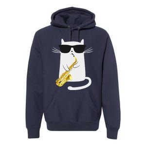 Funny Cat Wearing Sunglasses Playing Saxophone Gift Premium Hoodie