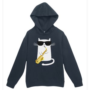 Funny Cat Wearing Sunglasses Playing Saxophone Gift Urban Pullover Hoodie