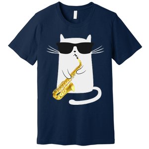 Funny Cat Wearing Sunglasses Playing Saxophone Gift Premium T-Shirt