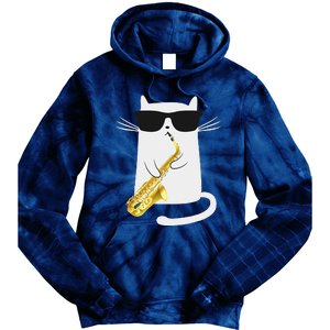 Funny Cat Wearing Sunglasses Playing Saxophone Gift Tie Dye Hoodie