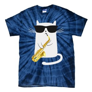 Funny Cat Wearing Sunglasses Playing Saxophone Gift Tie-Dye T-Shirt