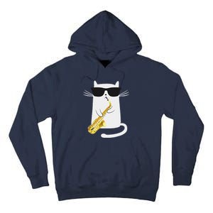 Funny Cat Wearing Sunglasses Playing Saxophone Gift Tall Hoodie