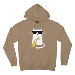 Funny Cat Wearing Sunglasses Playing Saxophone Gift Hoodie