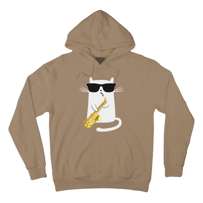 Funny Cat Wearing Sunglasses Playing Saxophone Gift Hoodie