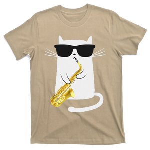 Funny Cat Wearing Sunglasses Playing Saxophone Gift T-Shirt