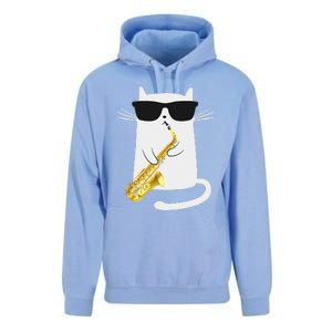 Funny Cat Wearing Sunglasses Playing Saxophone Gift Unisex Surf Hoodie