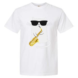 Funny Cat Wearing Sunglasses Playing Saxophone Gift Garment-Dyed Heavyweight T-Shirt