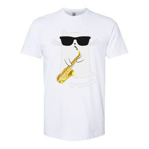 Funny Cat Wearing Sunglasses Playing Saxophone Gift Softstyle CVC T-Shirt