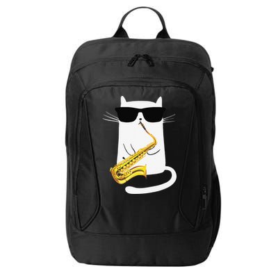 Funny Cat Wearing Sunglasses Playing Saxophone City Backpack