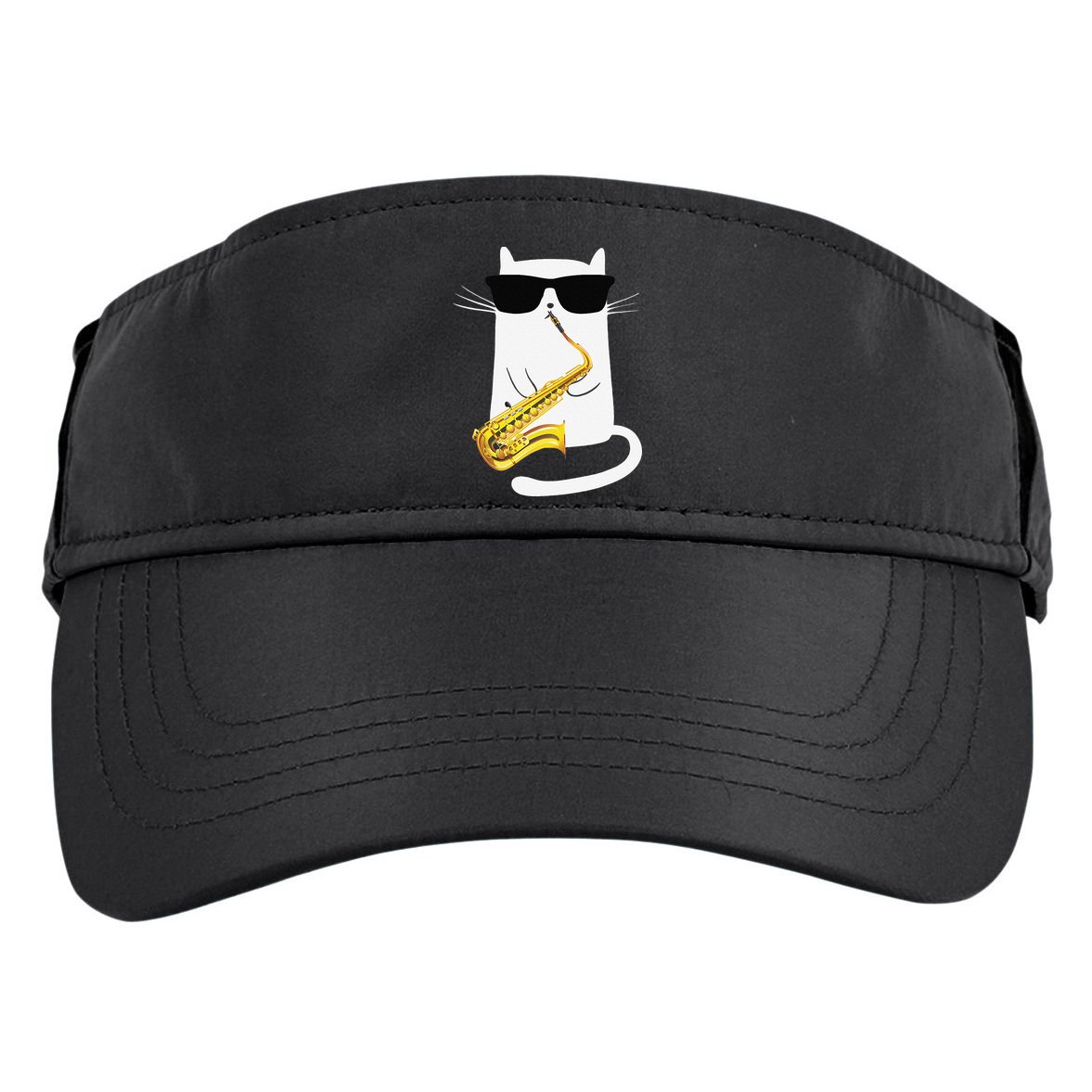 Funny Cat Wearing Sunglasses Playing Saxophone Adult Drive Performance Visor
