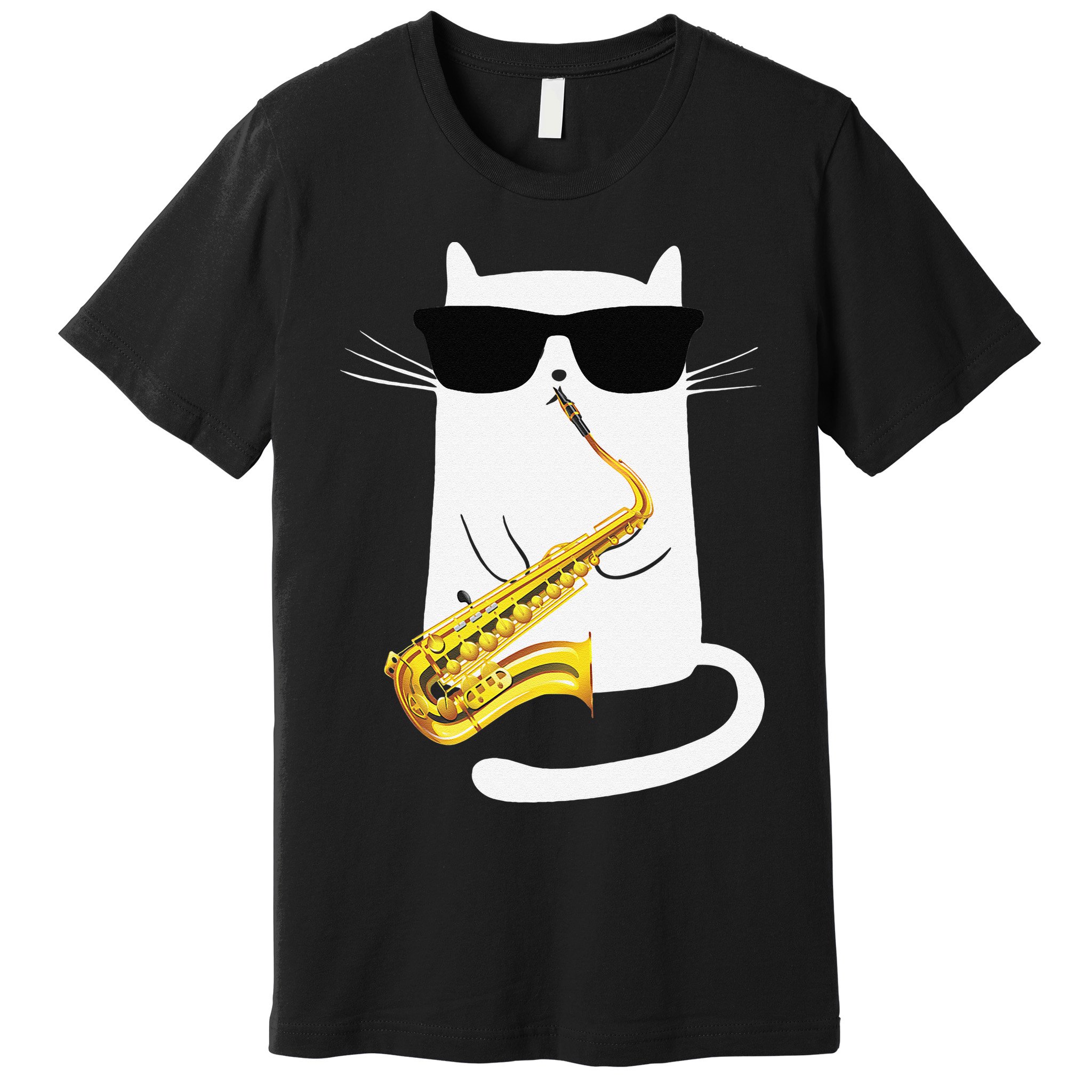 Funny Cat Wearing Sunglasses Playing Saxophone Premium T-Shirt