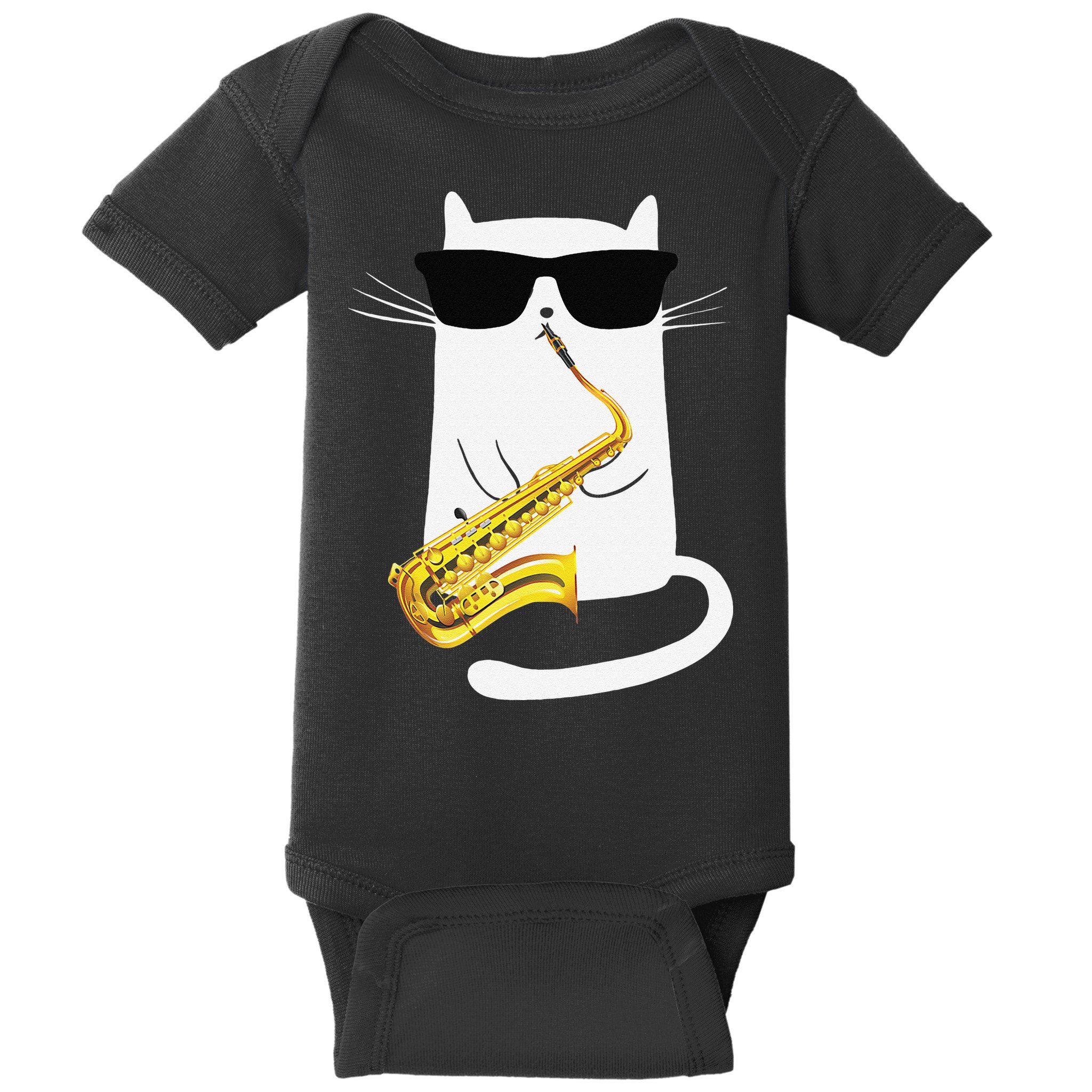 Funny Cat Wearing Sunglasses Playing Saxophone Baby Bodysuit