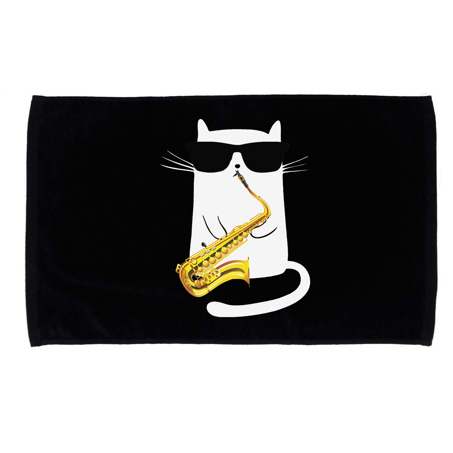 Funny Cat Wearing Sunglasses Playing Saxophone Microfiber Hand Towel