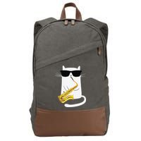 Funny Cat Wearing Sunglasses Playing Saxophone Cotton Canvas Backpack
