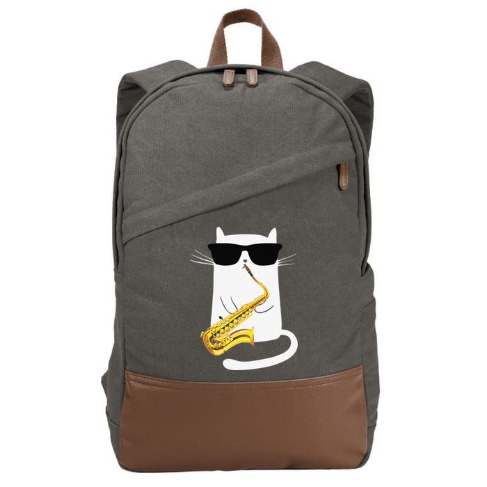 Funny Cat Wearing Sunglasses Playing Saxophone Cotton Canvas Backpack