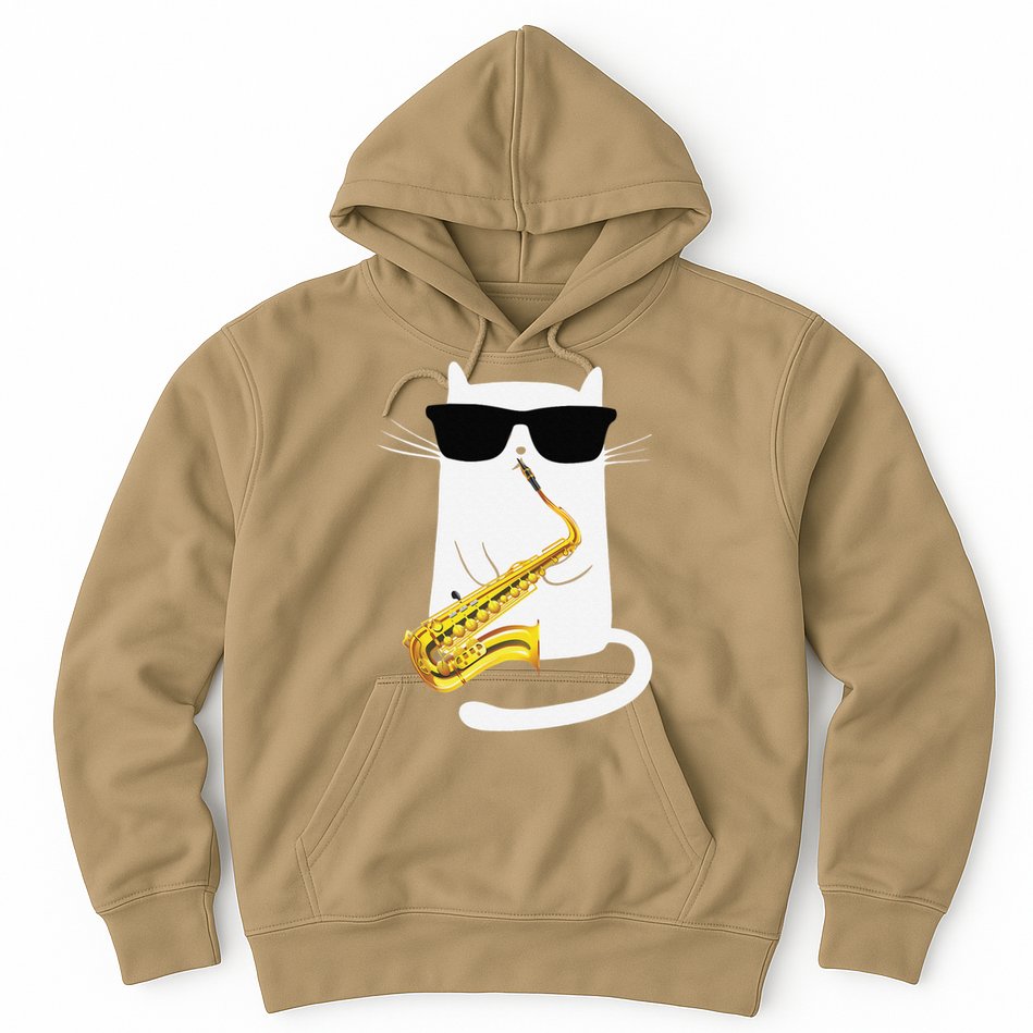 Funny Cat Wearing Sunglasses Playing Saxophone Hoodie