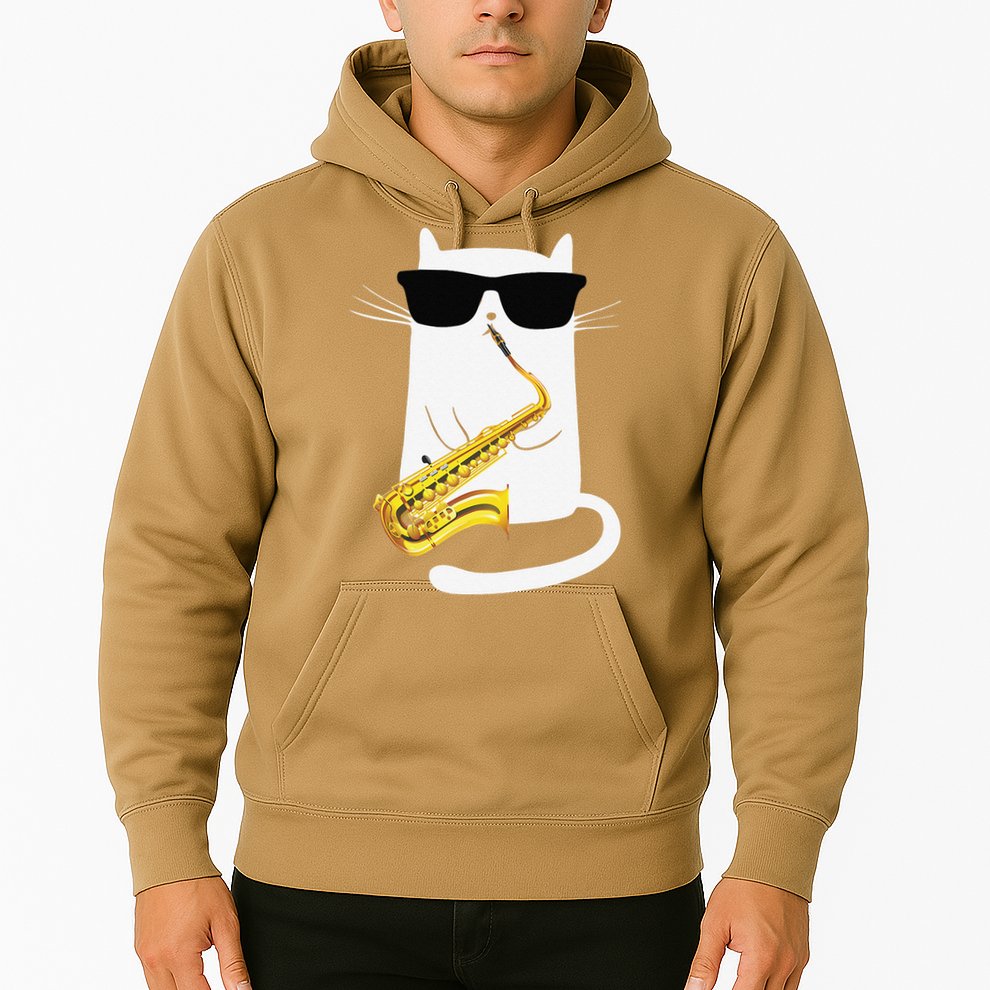 Funny Cat Wearing Sunglasses Playing Saxophone Hoodie