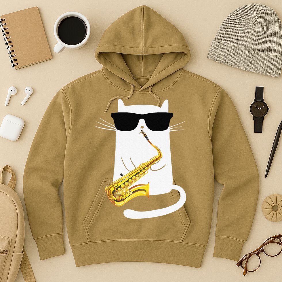 Funny Cat Wearing Sunglasses Playing Saxophone Hoodie