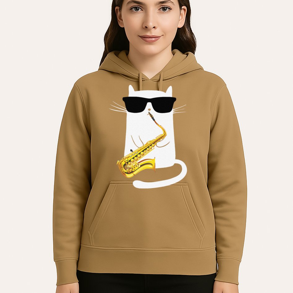 Funny Cat Wearing Sunglasses Playing Saxophone Hoodie