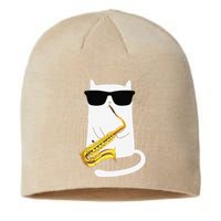 Funny Cat Wearing Sunglasses Playing Saxophone Sustainable Beanie