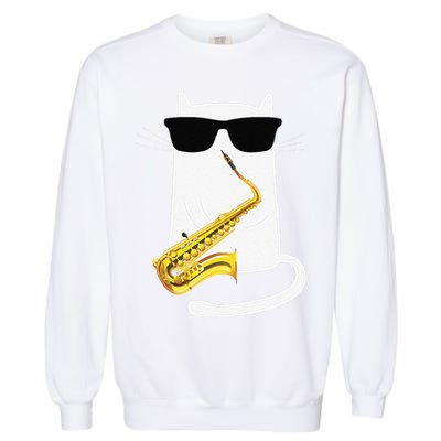 Funny Cat Wearing Sunglasses Playing Saxophone Garment-Dyed Sweatshirt