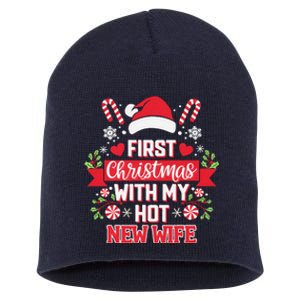 First Christmas With My Hot New Wife Funny Newlywed Couples Short Acrylic Beanie