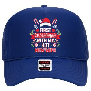 First Christmas With My Hot New Wife Funny Newlywed Couples High Crown Mesh Back Trucker Hat