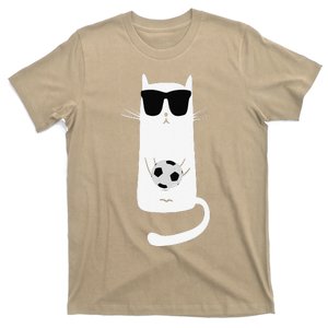 Funny Cat Wearing Sunglasses Playing Soccer Football T-Shirt