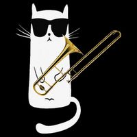 Funny Cat Wearing Sunglasses Playing Trombone Flat Bill Trucker Hat