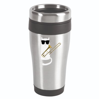 Funny Cat Wearing Sunglasses Playing Trombone 16oz Travel Tumbler