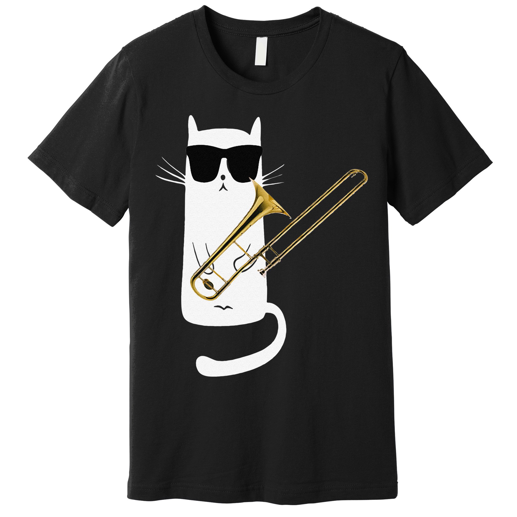 Funny Cat Wearing Sunglasses Playing Trombone Premium T-Shirt