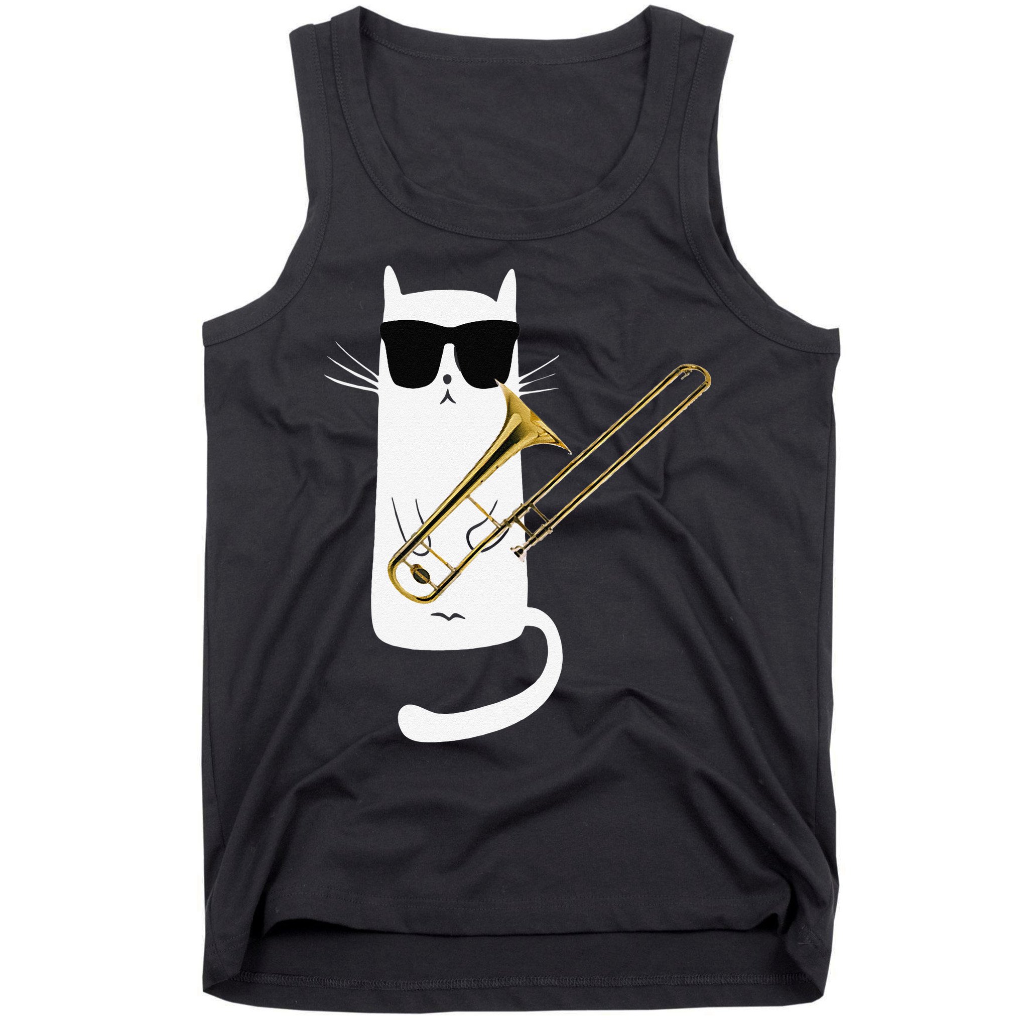 Funny Cat Wearing Sunglasses Playing Trombone Tank Top