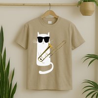 Funny Cat Wearing Sunglasses Playing Trombone T-Shirt