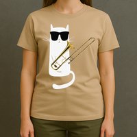 Funny Cat Wearing Sunglasses Playing Trombone T-Shirt