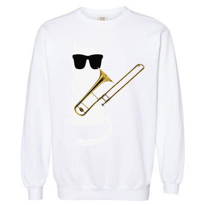 Funny Cat Wearing Sunglasses Playing Trombone Garment-Dyed Sweatshirt