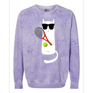 Funny Cat Wearing Sunglasses Playing Tennis Sport Colorblast Crewneck Sweatshirt