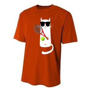 Funny Cat Wearing Sunglasses Playing Tennis Sport Performance Sprint T-Shirt